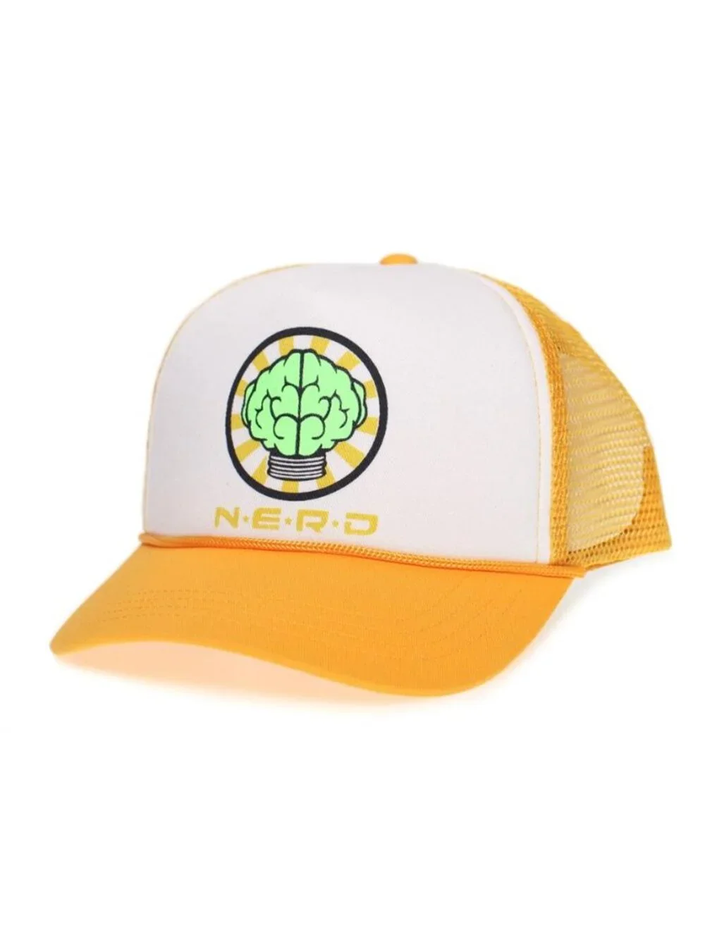 NERD Trucker Hat Pharrell Neptunes Y2K Retro Camo Brain Logo Mesh Snapback Cap